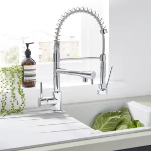 Cooke & Lewis Bilbrough Chrome effect Kitchen Side lever spring neck Tap