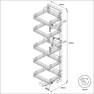 GoodHome Pebre Grey Soft-close runners Larder 60cm Pull-out storage