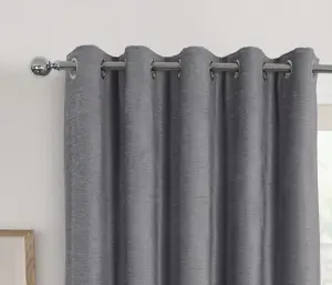 Home Curtains Canterbury Chenille Lined Blackout 45w x 72d" (114x183cm) Grey Eyelet Curtains (PAIR)