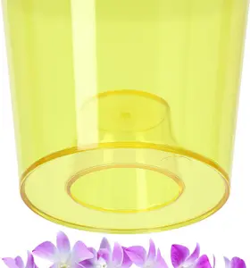 Plant Orchid Pot Plastic  Gloss Oval Planter 12 cm Yellow transparent Round