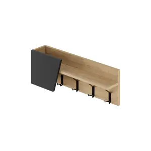 Decortie Modern Eleva Wall-Mounted Hanger Oak, Anthracite Engineered Wood with 4 Black Metal Hooks 74(D)x15.7(D)x26(H)cm