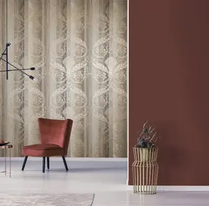 Galerie Adonea Nerites Taupe Metallic Damask Stripe Smooth Wallpaper Roll