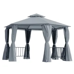 Outsunny 3 x 3(m) Gazebo Canopy 2 Tier Patio Shelter Steel for Garden Grey