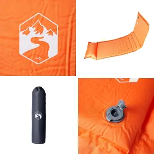 Self Inflating Camping Mattress with Pillow 1-Person Orange