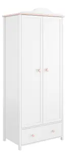 Categorical and Elegant Luna Hinged Wardrobe in White Matt and Pink (H)1960mm (W)850mm (D)520mm - Ideal for Any Garment Collection