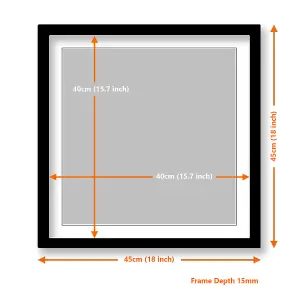 Highland Cow Black and White Grey FRAMED ART PRINT Picture Square Artwork Light Oak Frame (H)45cm x (W)45cm