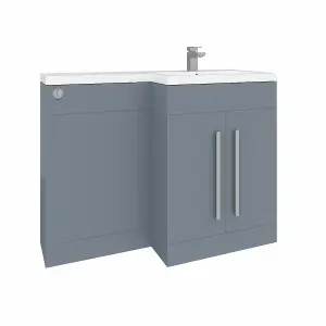 SunDaze 1100mm Gloss Grey Bathroom Combined Furniture L-Shape Vanity Unit Right Handed Basin Sink