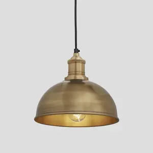 Industville Brooklyn Dome Pendant, 8 Inch, Brass, Brass Holder