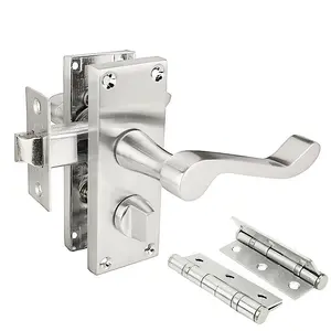 Z206 Privacy Door Handle Pack, Satin Chrome, 63mm Latch & Hinges - Handlestore