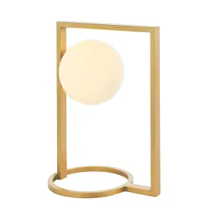 Brushed Gold Table Lamp Light - Gloss Opal Glass Shade - Geometric Shape Design