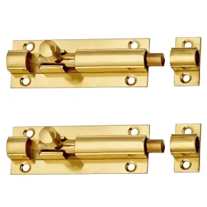 Brass Barrel Bolt 3" Slide Lock 2 PACK - Security Door Locking Screws