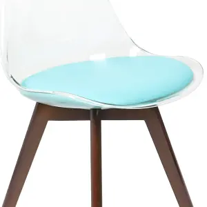 Soho Clear and Aqua Plastic Dining Chair with Squared Dark Wood Legs