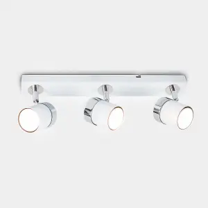 ValueLights Rosie Modern 3 Way Adjustable Heads White and Chrome Straight Bar Ceiling Spotlight Fitting