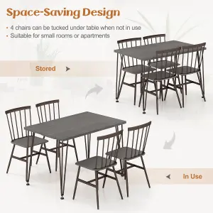 COSTWAY 5-Piece Dining Table Set  Rectangular Kitchen Table & 4 Chairs w/ Metal Frame