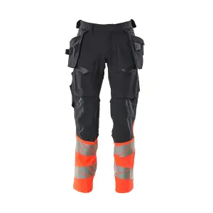 Mascot Accelerate Safe Trousers with Holster Pockets - Dark Navy/Hi-Vis Red   (35.5) (Leg Length - Long)