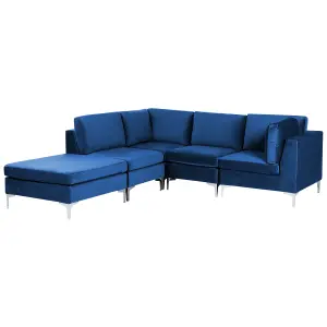 Corner Sofa with Ottoman EVJA Navy Blue Velvet Right Hand