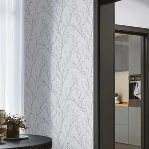 GoodHome Obetia Teal Metallic effect Tree Textured Wallpaper