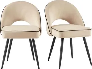 Oakley Set Of 2 Champagne Velvet Dining Chairs, Beige Upholstered Fabric With Contrast Piping - Dining Room Chairs - Dining Table Chairs - Daals -