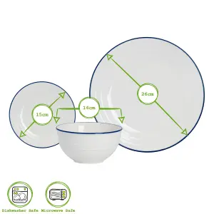 Nicola Spring 18pc Farmhouse Porcelain Dinner Set - White