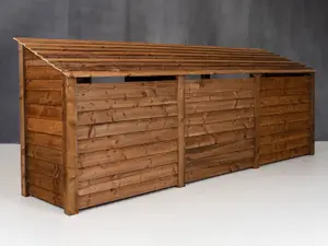 Wooden log store (roof sloping back) with door W-335cm, H-126cm, D-88cm - brown finish