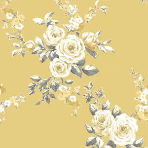 Catherine Lansfield Ochre Floral Pearl effect Embossed Wallpaper