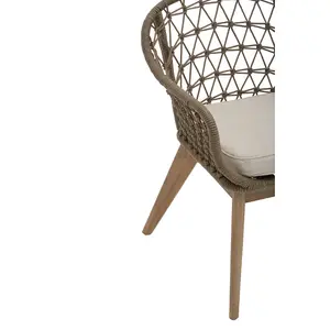 Interiors by Premier Rattan Armchair, Airy Single Chair with Grey Cushioning Dining Chair, Wooden Legs Outdoor Chair, Hand-woven