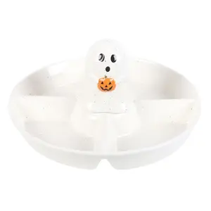 Something Different Chip & Dip Ghost Shaped Snack Dish White/Black/Orange (One Size)