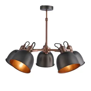 nielsen Langley 5 Light Industrial Chandelier, Matt Silver / Antique Copper Finish, 52cm Wide