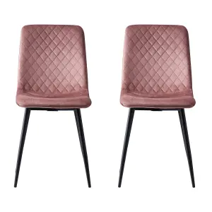 MCC Direct Set of 2 Lexi Velvet Fabric Dining Chairs with Metal Legs Pink