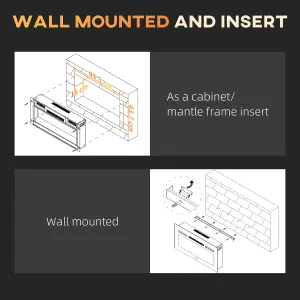 HOMCOM 102cm Electric Fireplace Recessed and Wall Mounted Electric Fire Black