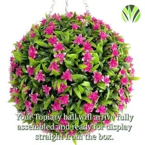 Best Artificial 38cm Pink Lily Hanging Basket Flower Topiary Ball - Suitable for Outdoor Use - Weather & Fade Resistant