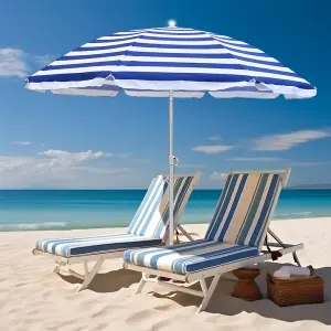 SunDaze 1.8M Blue-White Beach Parasol Outdoor Garden Patio Umbrella Sunshade UV Protection