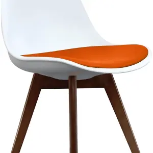 Soho White & Orange Plastic Dining Chair with Squared Dark Wood Legs