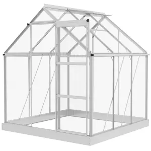 Outsunny 6 x 6ft Walk-In Polycarbonate Greenhouse with Foundation Window Silver