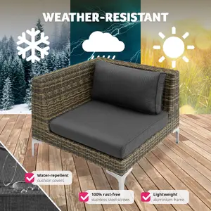 Rattan Garden Furniture Villanova - right corner chair, thick seat cushion, 89 x 89 x 72 cm - Mottled Anthracite