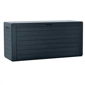 URBNLIVING 55cm Height 280L Anthracite Wood Design Outdoor Storage Box Garden Patio Plastic Chest Lid Container Tool