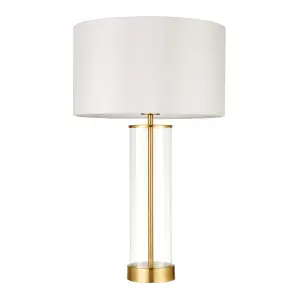 Anson Lighting Seeley Table light finished in Satin brass plate, clear glass and vintage white fabric