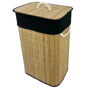 Bamboo Laundry Basket with Lid Liner 72L Folding Washing Clothes Bin Hamper Bag