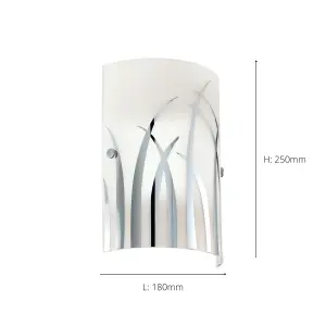 EGLO Rivato White And Chrome Glass And Metal Curved Wall Light, (D) 18cm