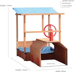 Sandpit - Choo Choo Train - Wooden Sand Pit with Sun Protection & Storage