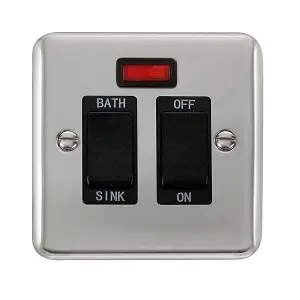 Curved Polished Chrome 20A DP Sink/bath Switch - Black Trim - SE Home