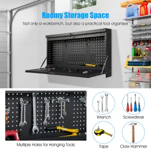 Costway 2-in-1 Wall Control Pegboard Tool Organizer Wall-mounted Folding Workbench