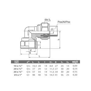 Invena PEX-AL-PEX 16mm x 1/2" Female BSP Compression Fittings Elbow Pipe Connector