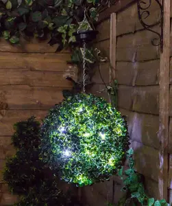 Primrose Pair of 28cm Solar Powered LED Artificial Topiary Ball 'The Little Buxus Ball'