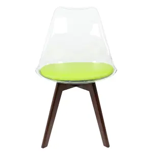 Soho Clear and Green Plastic Dining Chair with Squared Dark Wood Legs