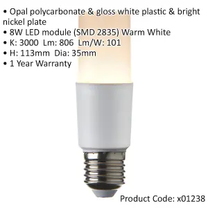 8W E27 LED Stick Light Bulb - 3000k Warm White Colour Temp - 800 Lumens