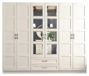 VISTA 6 Door 2 Drawer Mirrored White Wardrobe