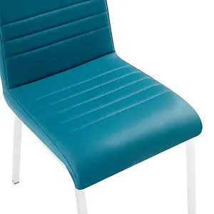 Dora Teal Faux Leather Dining Chairs With Chrome Legs In Pair