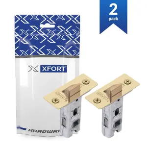 XFORT 2 Pack 65mm Polished Brass Tubular Latch Mortice Door Latch