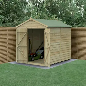 Forest Garden Beckwood Shiplap 8x6 ft Apex Natural timber Wooden Pressure treated 2 door Shed with floor - Assembly service included